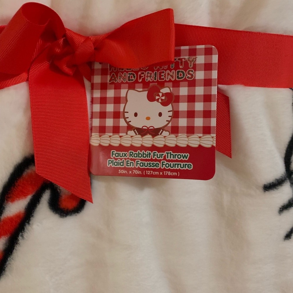 Hello Kitty faux rabbit fur Christmas Candy cane Throw Blanket - Picture 2 of 5